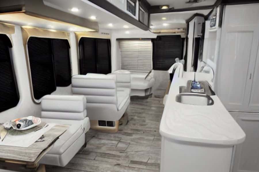 RV Interior with White Paint and Leather with Black Trim