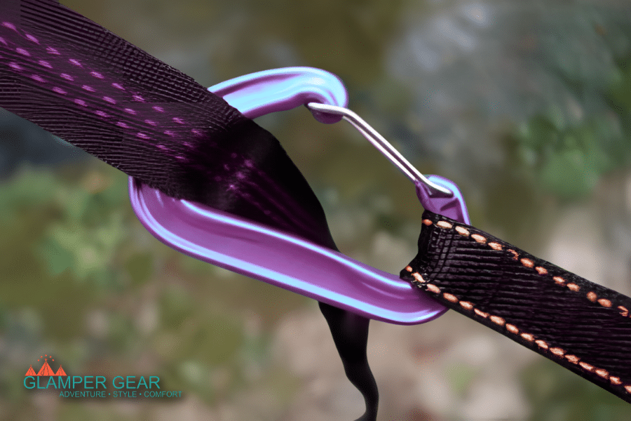 Carabiner Strapping Hammock to a Tree