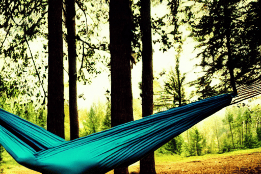Hammock Swinging Between Two Trees in the Forest