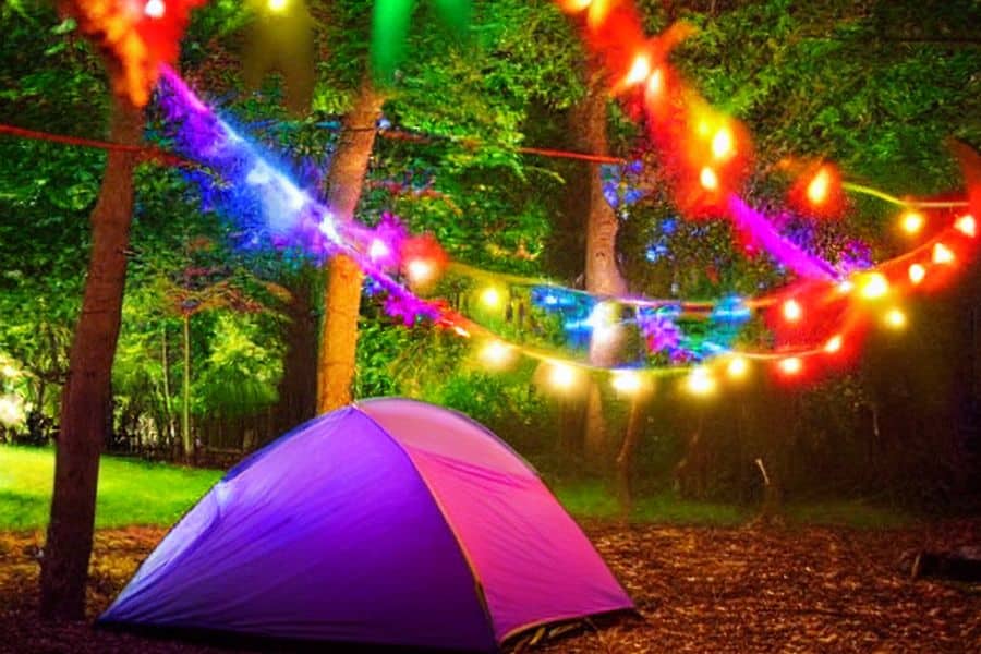 Color-Changing String Lights over a Tent