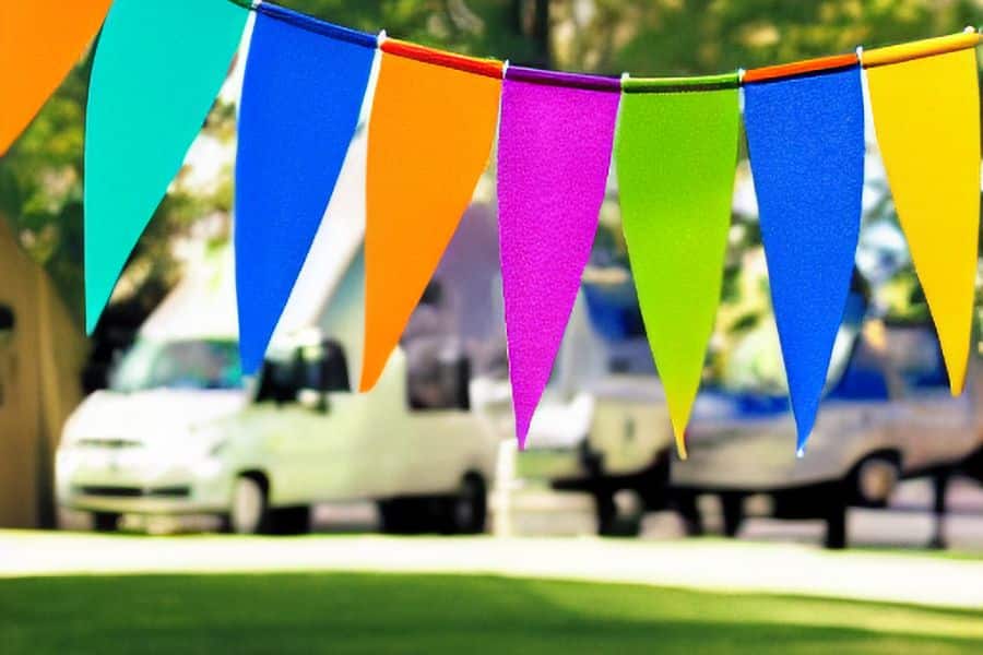 Colorful Pennant Flags at Campsite