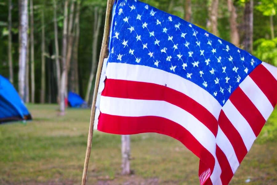 Flag and Tapestries at Campground