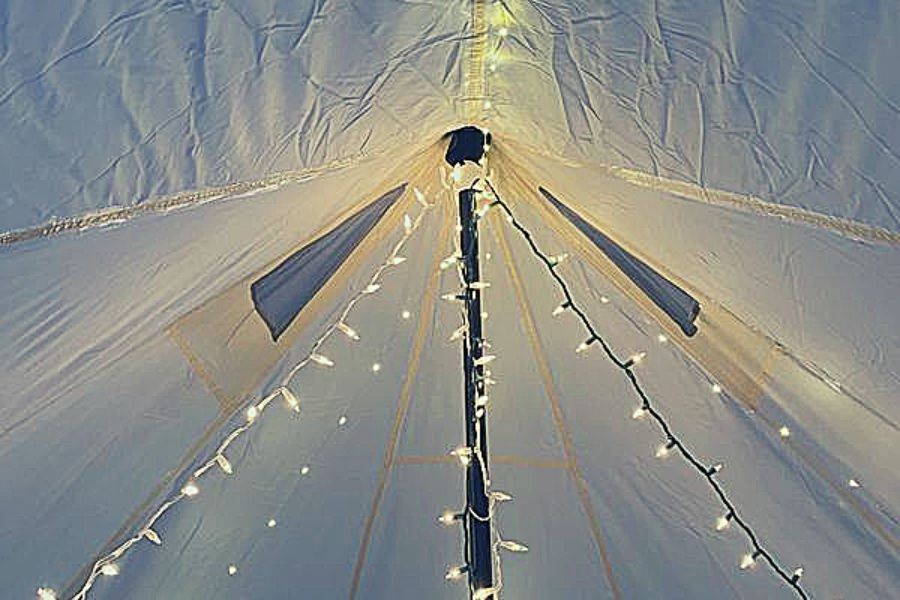 Interior Roof of Bell Tent with String Lights