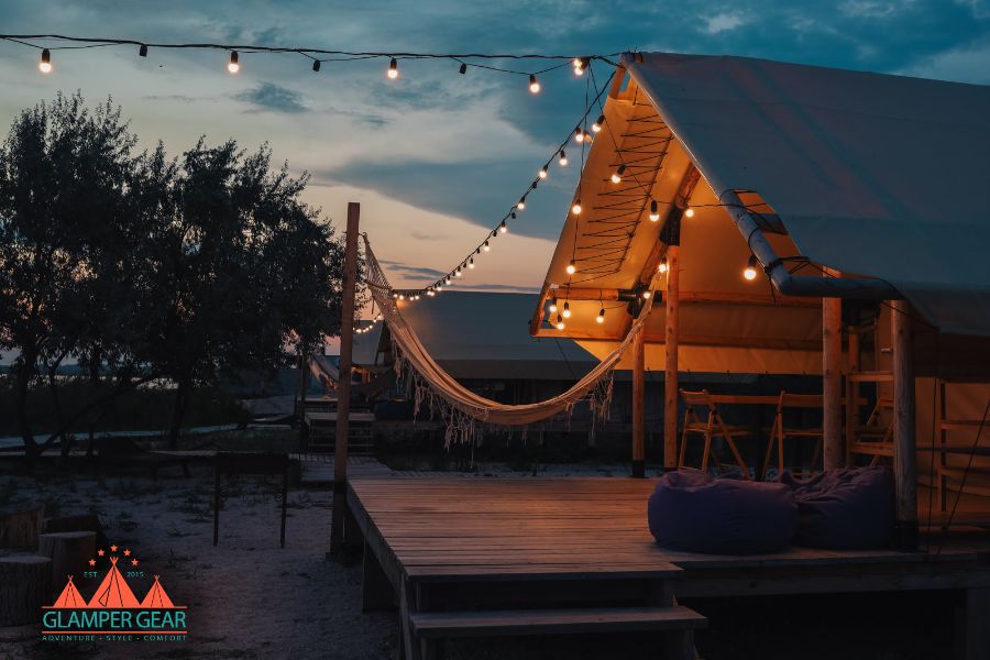 Luxury accommodations in a glamping cabin by the beach