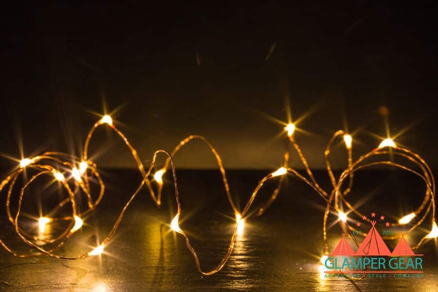 Strand of Fairy Lights on the Floor of a Camper