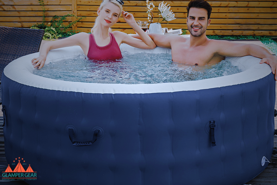 Campers Enjoying an Inflatable Hot Tub