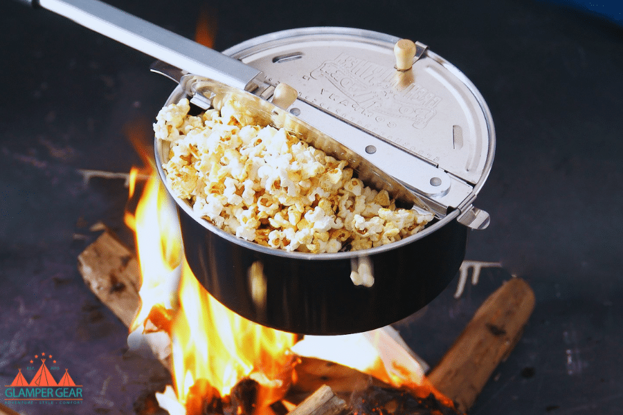 Popping Popcorn in a Popcorn Popper Over a Fire