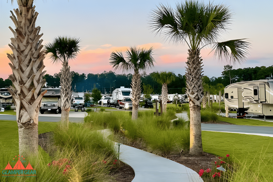 Spacious RV Sites and Palm Trees at Carolina Pines RV Resort