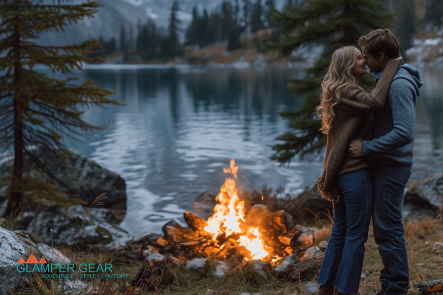 Couple Dancing Next to a Campfire