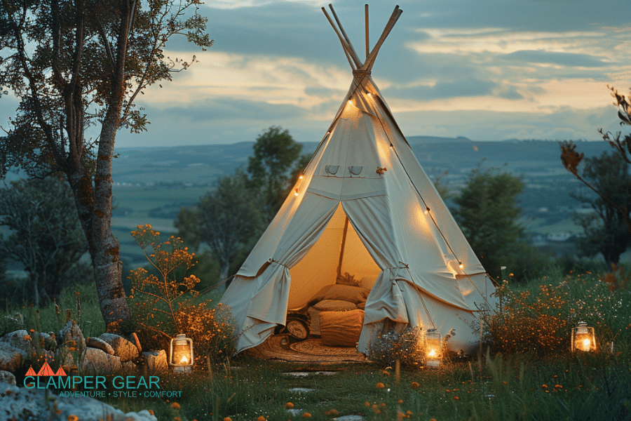 Glamping Teepee in the Hills with Lanterns