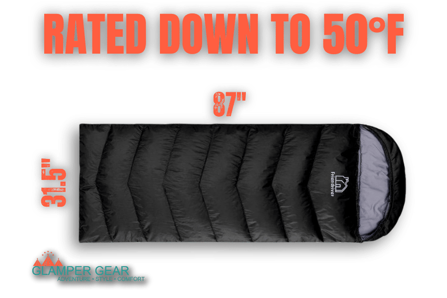 Rated to 50 Degrees and Dimensions of the Sleeping Bag